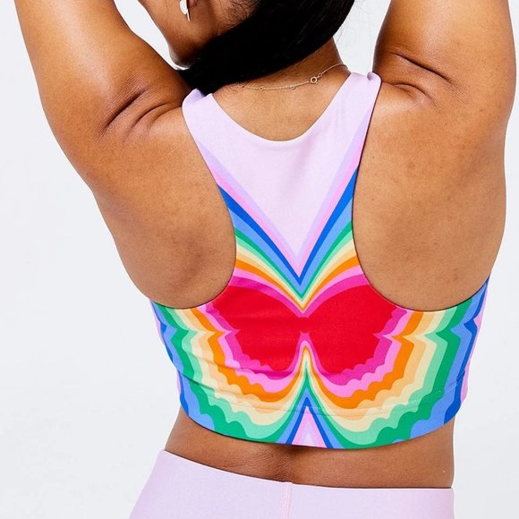 Terez NEW DuoKnit Sports Bra in Psychedelic Butterfly pink rainbow size XS - Picture 5 of 6